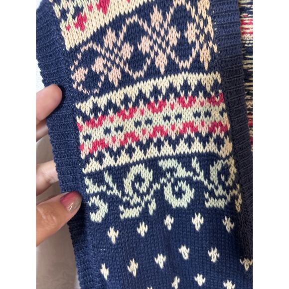 Vintage Cardigan Sweater Vest Medium Navy Blue Cream Pink Nordic Winter - Picture 4 of 8